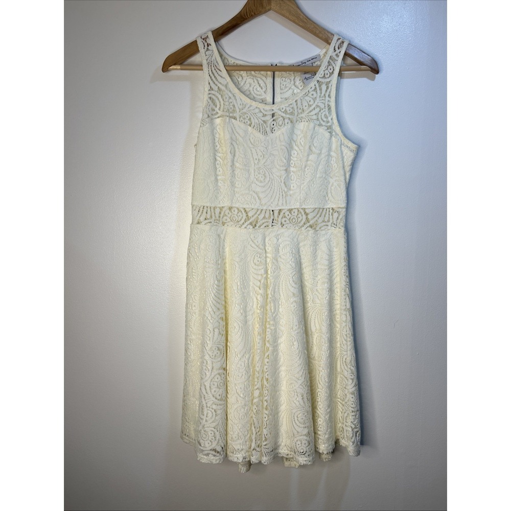 American Rag Lace Fit Flare Dress Ivory Sleeveless Scoop Neck Women's M‎